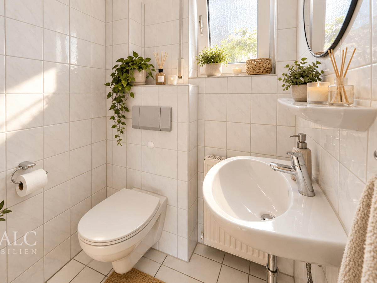 Helles skandinavisches Gäste-WC mit Pflanzen